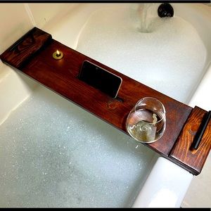 Bath tray! Wine Holder, Candle holder and phone holder CUSTOM MADE WITH LOGO